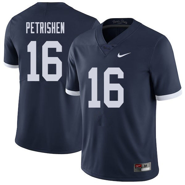 Men #16 Johnny Petrishen Penn State Nittany Lions College Throwback Football Jerseys Sale-Navy